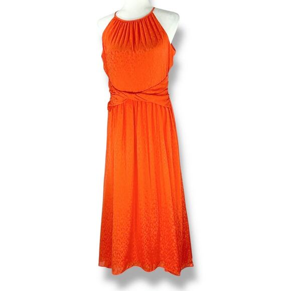 DKNY Halter Twist Waist Chiffon Midi Dress A Line Tigerlily 8 Quiet Luxury Party - Picture 5 of 15
